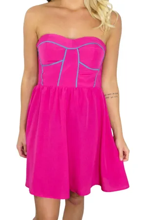 G21 Y2K Hot Pink Strapless Corset Mini Dress Medium 2000s thumbnail 1