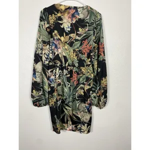 Miss Avenue Long Sleeve Black Floral Printed High Low Dress Size Medium Romantic thumbnail 5