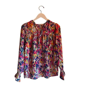 Michelle McDowell Colorful Abstract Ruffle Sleeve Blouse Size Small thumbnail 2