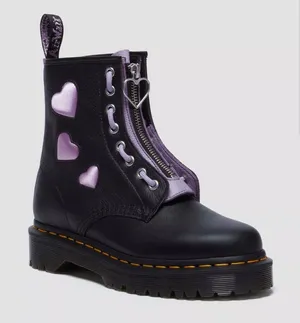 Dr.Martens 1460 ZIP HEART VIRGINIA SATIN LUX LACE UP BOOTS black sz 7 thumbnail 1