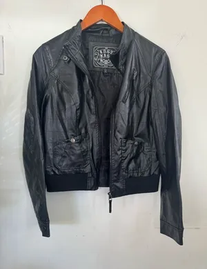 Vintage Y2K,last kiss Black Faux Leather Bomber Jacket thumbnail 1