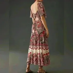 Anthropologie Maxi Tiered Dress Small Brown‎ Orange Bohemian Cutout Boho $180 thumbnail 2