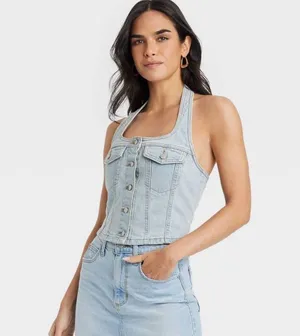 Universal Threads Denim Halter Top thumbnail 1