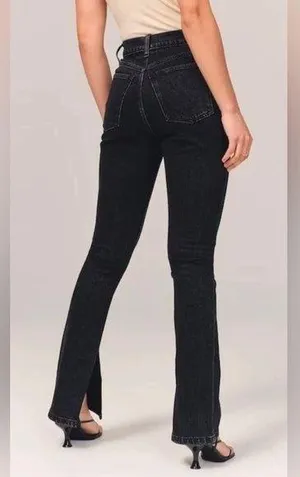 Abercrombie & Fitch Split Hem Jeans Sz 25 Black Denim Skinny High Rise thumbnail 3