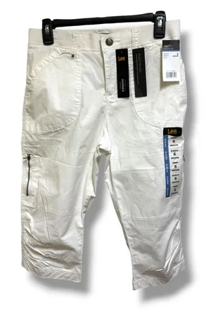 Lee Flex-To-Go White Skimmer Capri Pants Cargo Mid Rise Relaxed Fit‎ Womens 6 M thumbnail 1