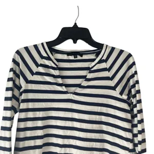 Sanctuary Women's Size Small Striped Navy Cottage Long Sleeve Lace Hem‎ Top thumbnail 2