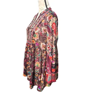 Soft‎ Surroundings Asteria Tunic Top Womens Medium Brown Floral Boho Mesh Beaded thumbnail 5