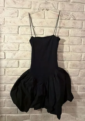 Zara Black Spaghetti Strap Bubble Mini Dress Size S thumbnail 1