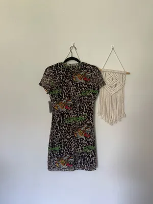 Ed Hardy Mesh Cheetah Print Shirt Dress thumbnail 4