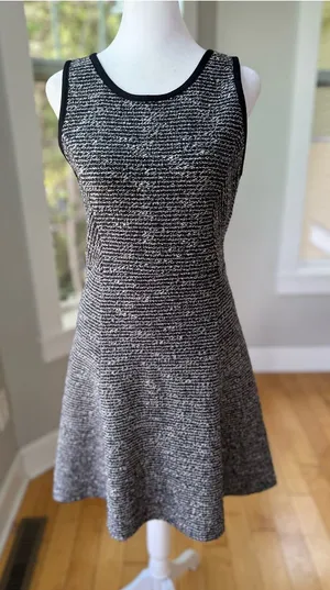 J. Crew Black and White Tweed Fit and Flare Mini Dress Size 4 thumbnail 1