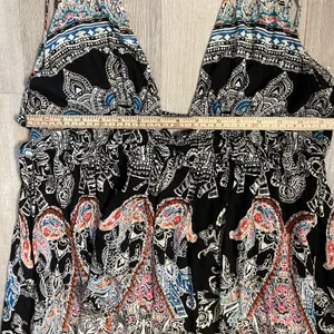 Intimately Free People sz Medium Black Paisley Strappy V-Neck Slip Mini Dress thumbnail 7