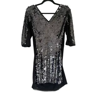 Mac Duggal Black Sequined Bodycon Short Sleeve Mini Dress Size 6 thumbnail 2