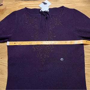 Worthington Mulberry Stretch Ribbed Knit Embroidered‎ Flare Sleeve Keyhole Top thumbnail 11