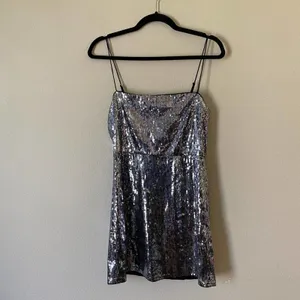 Urban Outfitters Silver Sequins Mini Dress Bodycon Spaghetti Strap Sz M NWT thumbnail 3