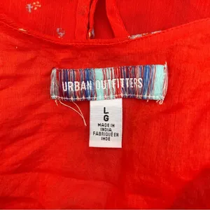 Urban Outfitters Red Ditsy Floral Milkmaid Puff Sleeve Cottagecore Mini Dress L thumbnail 6