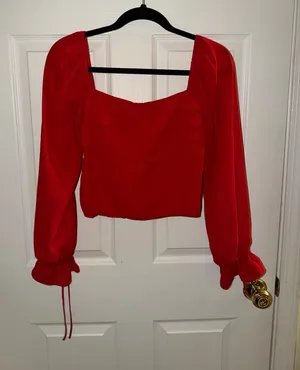 Red long sleeve blouse thumbnail 1