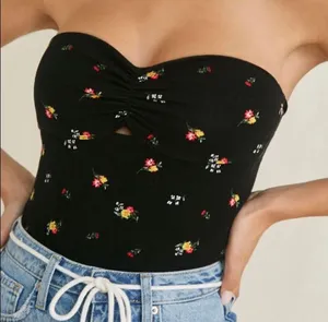 Forever21 Black Floral Knit Tube Bodysuit Top thumbnail 3