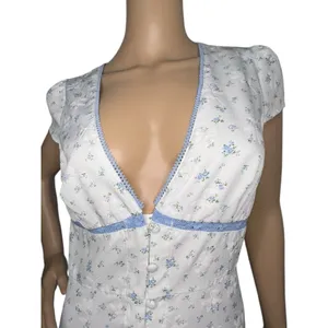 Cider Cottagecore Floral Pattern Button Up Short Sleeve V-Neck Dress thumbnail 3