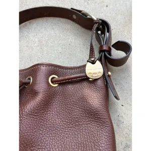 Vintage Dooney & Bourke Dark Brown Leather Drawstring Shoulder Bag Purse RARE thumbnail 3