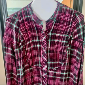FREE PEOPLE Plaid Purple and Black Long Sleeve Shirt thumbnail 2