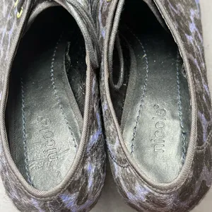 Nicole Wedge Oxfords Women Size 8M Black Blue Leopard Print Lace Up Shoes thumbnail 5