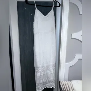 Freshman 1996 White Crochet Long Dress Adjustable Straps Fully Lined Size S thumbnail 3