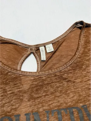 OZEO Women’s L Country Music & Cowboys Brown Graphic Tee Keyhole Back thumbnail 5