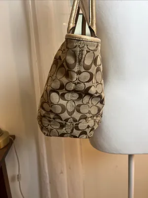 Coach Beige Signature Canvas Tote with Gold Trim thumbnail 7