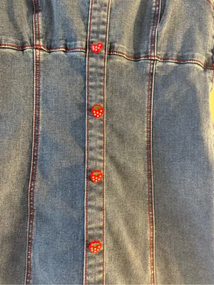 Denim Mini Dress with Red Heart Buttons Blue Size M thumbnail 2