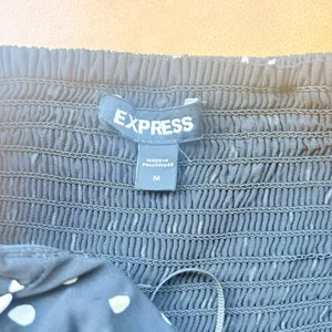 Express Black White Polka Dot Ruched Tube Top Strapless Smocked Crop Medium thumbnail 5