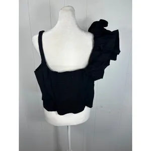 Anthropologie Women's Black One Shoulder Ruffle Crop Top. NWT. Size XL thumbnail 5