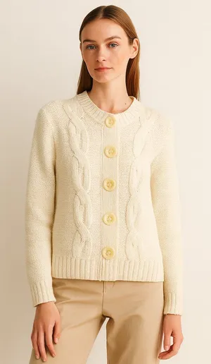 Vintage GoFish Cream Cable Knit Button Up Cardigan Sweater Large Buttons XL thumbnail 1
