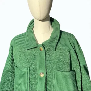 American Eagle Teddy Shacket Jacket Women’s L Green Button Front Cozy Overshirt thumbnail 3