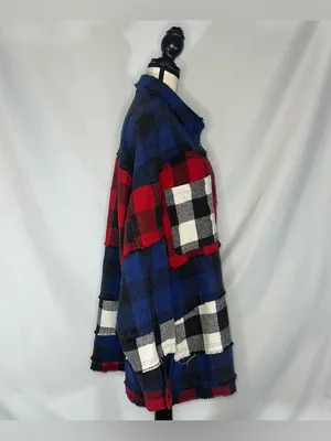Oli & Hali Mixed Plaid Flannel Shacket Size Large Reworked Tiered Boho USA thumbnail 6