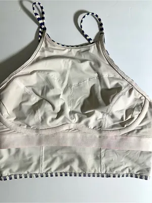 Lululemon Seersucker High-Neck Long-Line Swim Womens Navy Top Sz Small thumbnail 8