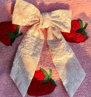 White and pink floral ribbon bow hair clip thumbnail 1