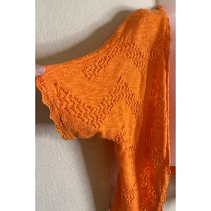 Cato Woman 22/24W Cardigan Orange Pointelle Knit Open Front Scalloped Trim Boho‎ thumbnail 4