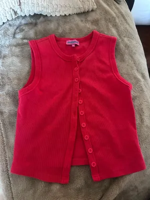 Edikted red “Basel front button up tank” sweater cardigan thumbnail 3