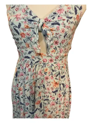 King & Iren Grey Floral Tiered Maxi Dress Small - Tie Front Cutout Cottagecore thumbnail 2
