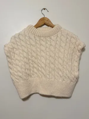 Zara Cream Cable Knit Sweater Vest Cropped Size Small thumbnail 6