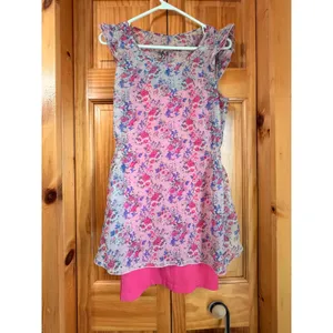 Superdry Floral Chiffon Mini Dress Pink Flutter Sleeve Layered Size Small thumbnail 3