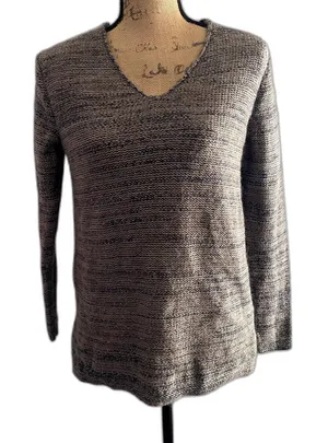 GAP Women's V-Neck‎ Sweater Lurex Knit Metallic Fleck Taupe Gray Size Medium thumbnail 1