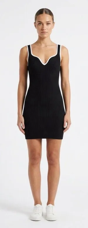 Abercrombie & Fitch Women Ribbed Black White Trim Bodycon Dress Sleeveless XS thumbnail 1