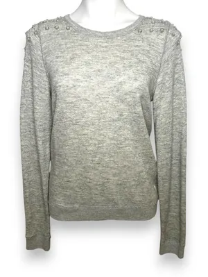 ABERCROMBIE FITCH Gray Crew Neck Sweatshirt Pearl Beading Embellished Small‎ ANF thumbnail 1
