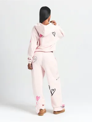 E.D (Clst) Cotton Fleece Classic Zip up hoodie | Barely Pink Heart | Size Large. thumbnail 4