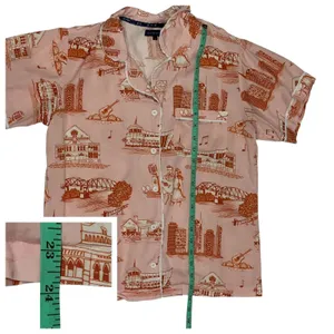 Katie Kime Nashville Toile Short Sleeve Pajama Top - Orange/Pink - Small thumbnail 2