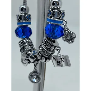 Teacher Charm Bracelet Blue Apple #1 Teacher Book ABC Heart Spacers 8"‎ Long thumbnail 5