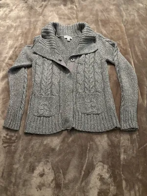 St. John's Bay Cardigan Women’s Size S Gray Cable Knit Sweater thumbnail 7