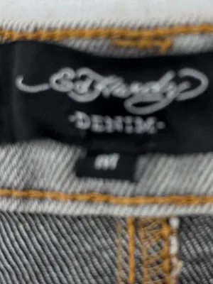 Ed Hardy Gray Denim Mini Skirt with White Script Logo thumbnail 3