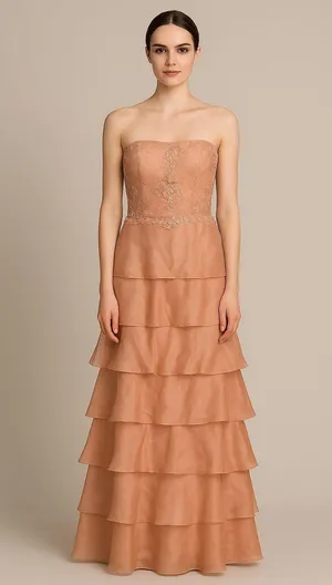 Teri Jon floral lace strapless ruffle tiered maxi gown size 4 prom wedding guest thumbnail 1